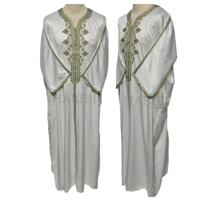 M3qs Crm 333lk Men’s Moroccan 3 Quarter Sleeve Cream Jubba Thobe Djellaba