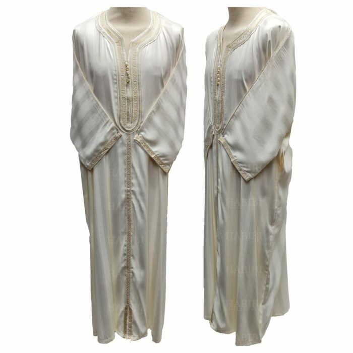M3qs Crm Nw005 Men’s Moroccan 3 Quarter Sleeve Cream Jubba Thobe Djellaba