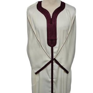 M3qs Crmbrg 03lk Men’s Moroccan 3 Quarter Sleeve Cream Burgundy Striped Jubba Thobe Djellaba 221405