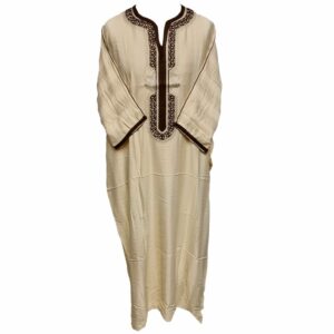 M3qs Crmbrwn Aa1 Moroccan Cream Cotton Blend 3 Quarter Sleeve Thobe Jubba Dishdasha Djellaba(1)