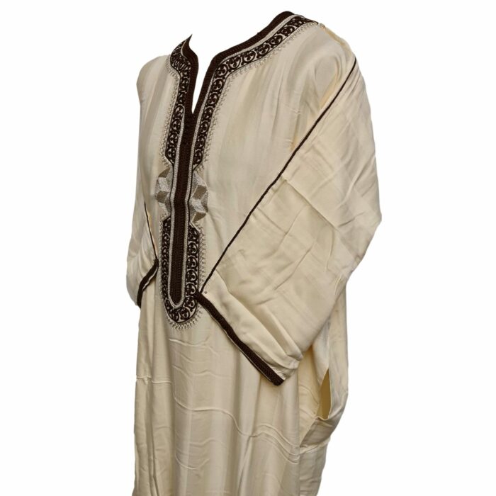 M3qs Crmbrwn Aa1 Moroccan Cream Cotton Blend 3 Quarter Sleeve Thobe Jubba Dishdasha Djellaba(2)