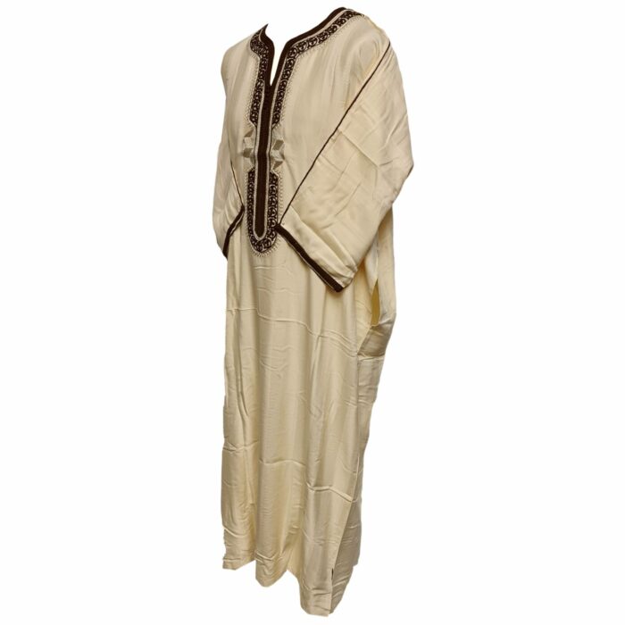 M3qs Crmbrwn Aa1 Moroccan Cream Cotton Blend 3 Quarter Sleeve Thobe Jubba Dishdasha Djellaba(3)