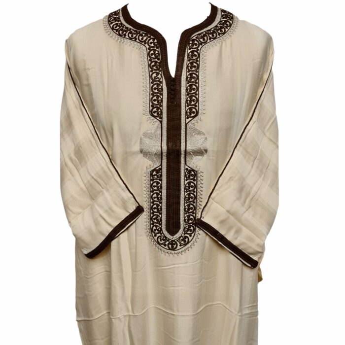 M3qs Crmbrwn Aa1 Moroccan Cream Cotton Blend 3 Quarter Sleeve Thobe Jubba Dishdasha Djellaba(4)