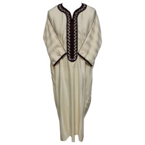 M3qs Crmbrwn Aa5 Moroccan Cream Brown Cotton Blend 3 Quarter Sleeve Thobe Jubba Dishdasha0103 192133