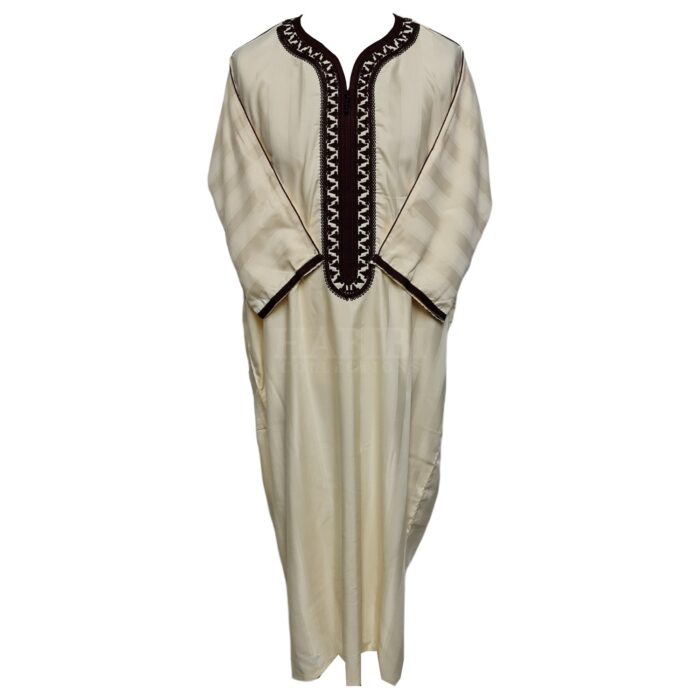 M3qs Crmbrwn Aa5 Moroccan Cream Brown Cotton Blend 3 Quarter Sleeve Thobe Jubba Dishdasha0103 192133