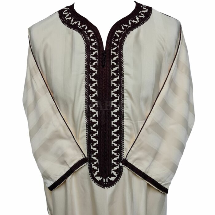 M3qs Crmbrwn Aa5 Moroccan Cream Brown Cotton Blend 3 Quarter Sleeve Thobe Jubba Dishdasha0103 192136