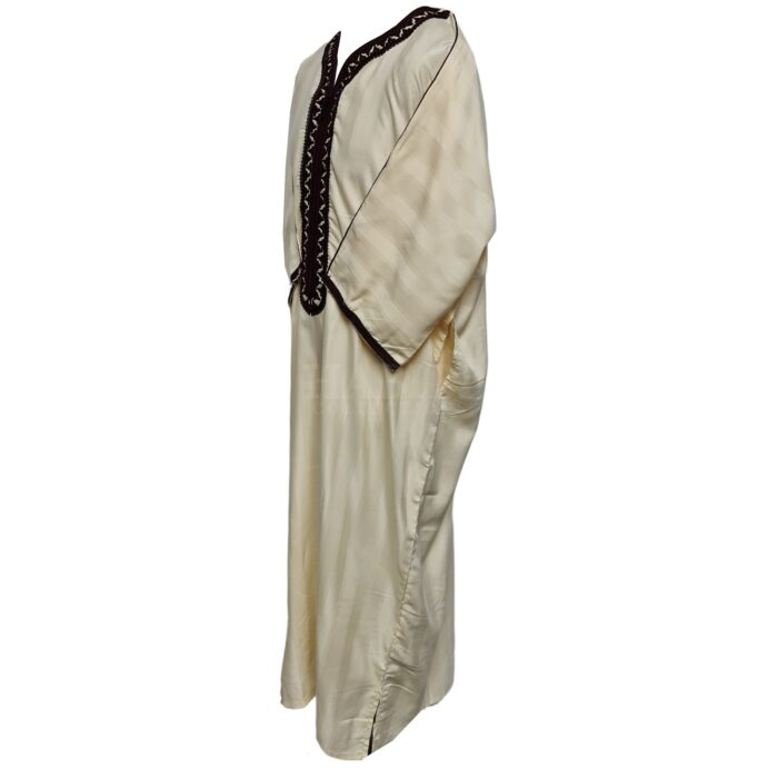 M3qs Crmbrwn Aa5 Moroccan Cream Brown Cotton Blend 3 Quarter Sleeve Thobe Jubba Dishdasha0103 192157