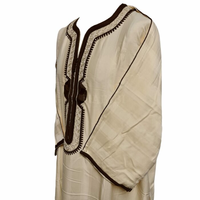 M3qs Crmbrwn Bb2 Moroccan Cream Cotton Blend 3 Quarter Sleeve Thobe Jubba Dishdasha Djellaba (6)