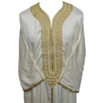 M3qs Crmdam Dm001 Moroccan Cream Cotton Blend 3 Quarter Sleeve Thobe Jubba Dishdasha Kandorah (1)