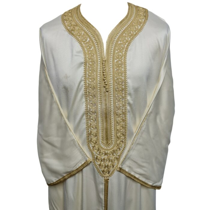 M3qs Crmdam Dm001 Moroccan Cream Cotton Blend 3 Quarter Sleeve Thobe Jubba Dishdasha Kandorah (1)