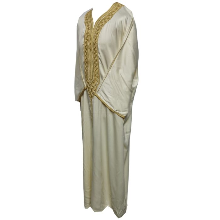 M3qs Crmdam Dm001 Moroccan Cream Cotton Blend 3 Quarter Sleeve Thobe Jubba Dishdasha Kandorah (2)