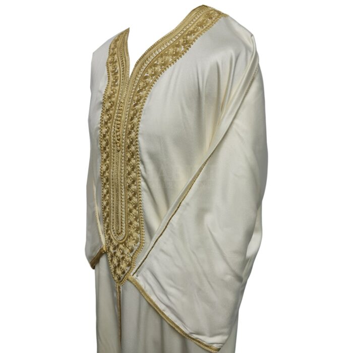 M3qs Crmdam Dm001 Moroccan Cream Cotton Blend 3 Quarter Sleeve Thobe Jubba Dishdasha Kandorah (3)