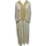 M3qs Crmdam Dm001 Moroccan Cream Cotton Blend 3 Quarter Sleeve Thobe Jubba Dishdasha Kandorah (4)