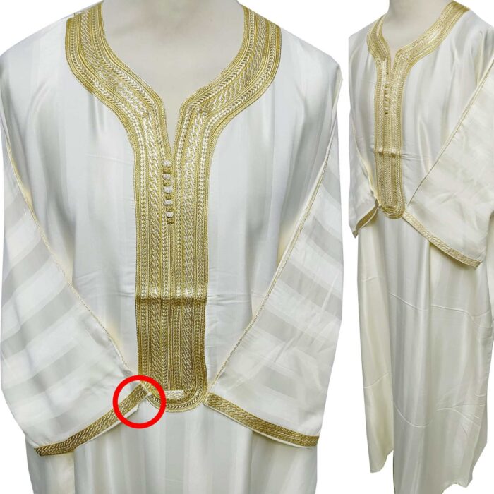 Moroccan 3/4 Sleeve Cream/Gold Cotton Blend Thobe