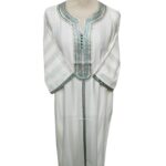 Moroccan 3/4 Sleeve Cream & Green Thobe