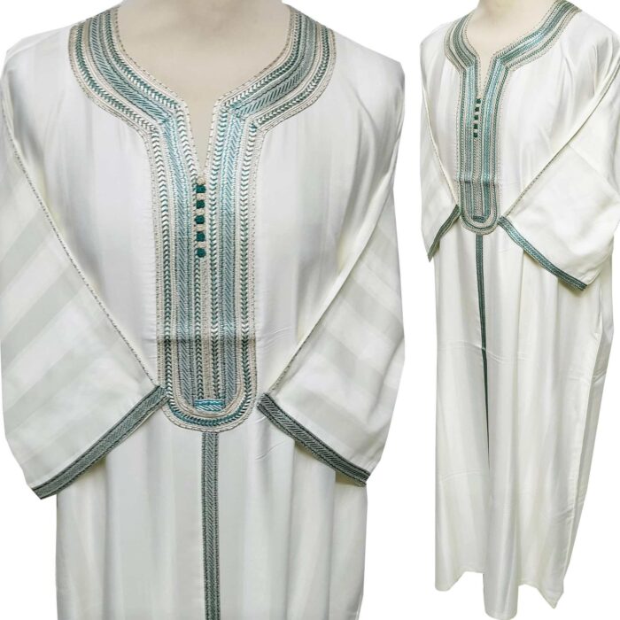 Moroccan 3/4 Sleeve Cream & Green Thobe