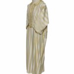 Men's Moroccan 3-Quarter Sleeve Gold Beige Striped Thobe Jubba