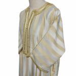 Men's Moroccan 3-Quarter Sleeve Gold Beige Striped Thobe Jubba