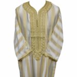 Men's Moroccan 3-Quarter Sleeve Striped Gold Beige Jubba Thobe