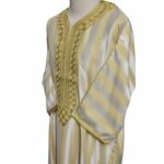 Men's Moroccan 3-Quarter Sleeve Striped Gold Beige Jubba Thobe