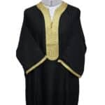 M3qs Ctnwepic 0024 Moroccan Cotton Blend Black Gold 3 Quarter Sleeve Thobe Jubba Kandora Dishdasha (8)