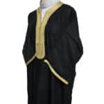 M3qs Ctnwepic 0024 Moroccan Cotton Blend Black Gold 3 Quarter Sleeve Thobe Jubba Kandora Dishdasha (9)