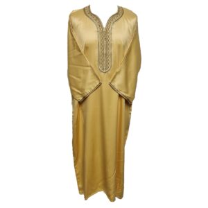 M3qs Gld 114 Moroccan Light Gold Cotton Blend 3 Quarter Sleeve Thobe Jubba Dishdasha 193325