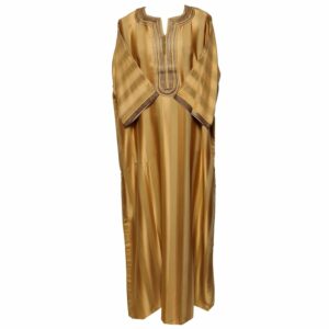 M3qs Gldd 0072 Moroccan Beige Gold Cotton Blend 3 Quarter Sleeve Thobe Jubba Dishdasha Kandora(1)