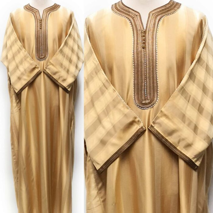 Moroccan Summer 3-Quarter Sleeve Gold Luxury Striped Thobe