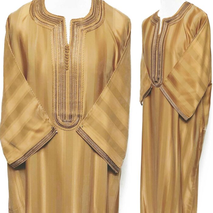 Moroccan 3-Quarter Sleeve Cotton Blend Gold Thobe