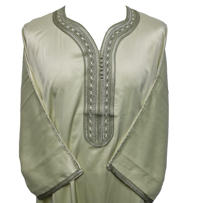 M3qs Gplngrnn 0089 Moroccan Green Cotton Blend 3 Quarter Sleeve Thobe Jubba Dishdasha0103 194503