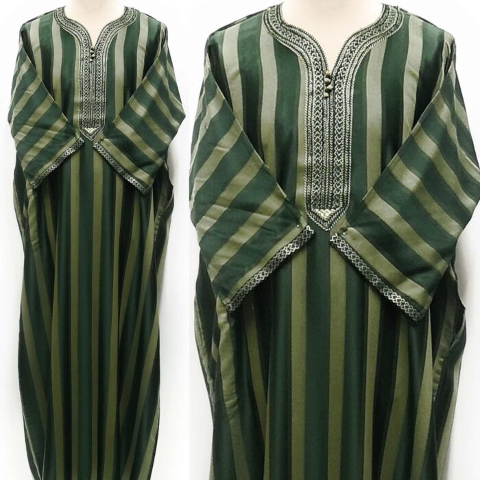 Moroccan Summer 3-Quarter Sleeve Green Striped Thobe