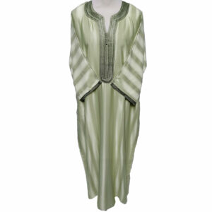 Moroccan Rich Cotton Green Striped 3-Quarter Sleeve Thobe