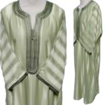 Moroccan Rich Cotton Green Striped 3-Quarter Sleeve Thobe