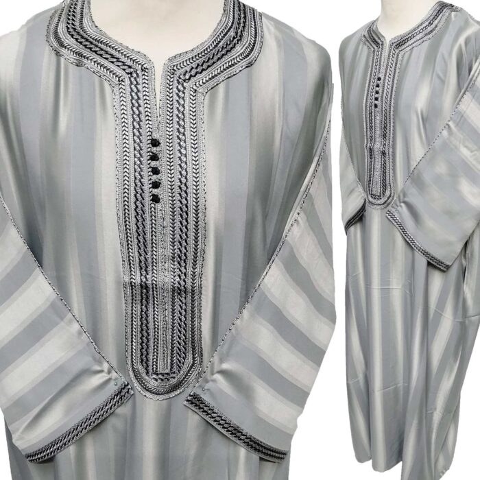 Moroccan 3/4 Sleeve Grey Cotton Blend Thobe