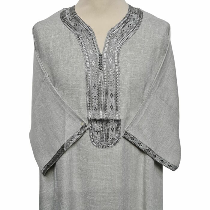 M3qs Gryctnn 007 Men Moroccan Grey 3 Quarter Sleeves Thobe Jubba Kandora (64)