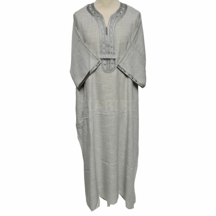 M3qs Gryctnn 007 Men Moroccan Grey 3 Quarter Sleeves Thobe Jubba Kandora (67)
