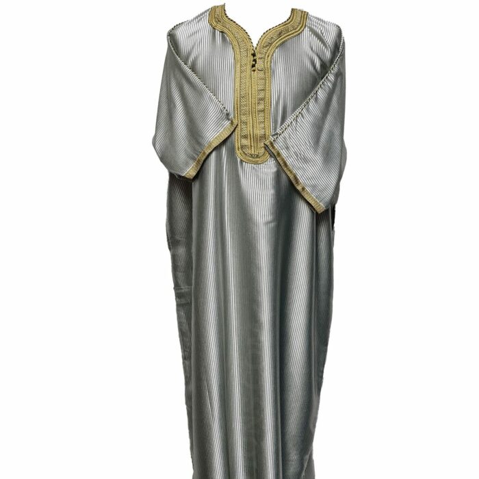 M3qs Gryfngld 0028 Moroccan Grey Stripe Cotton Blend 3 Quarter Sleeve Thobe Jubba Dishdasha Kandora0216 192452