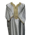 M3qs Gryfngld 0028 Moroccan Grey Stripe Cotton Blend 3 Quarter Sleeve Thobe Jubba Dishdasha Kandora0216 192457