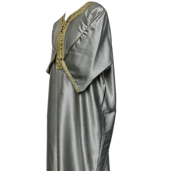 M3qs Gryfngld 0028 Moroccan Grey Stripe Cotton Blend 3 Quarter Sleeve Thobe Jubba Dishdasha Kandora0216 192505