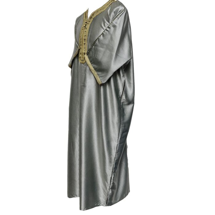M3qs Gryfngld 0028 Moroccan Grey Stripe Cotton Blend 3 Quarter Sleeve Thobe Jubba Dishdasha Kandora0216 192509