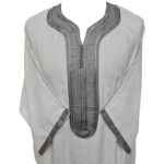Men Moroccan Rich Cotton Off White Grey 3-Quarter Sleeves Thobe Jubba Kandora