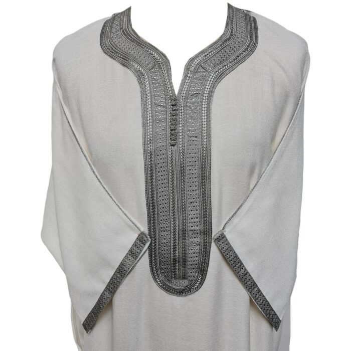 Men Moroccan Rich Cotton Off White Grey 3-Quarter Sleeves Thobe Jubba Kandora