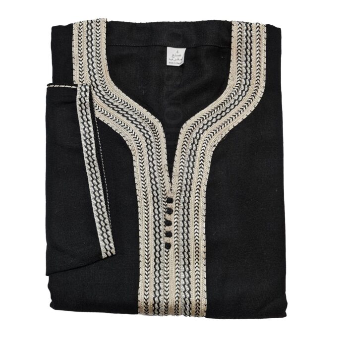 M3qs Jtt 016 Men Moroccan 100% Rich Cotton Black Cream 3 Quarter Sleeves Thobe Jubba Kandora0424 015548