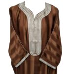 M3qs Lbrwnn 001b Men's Moroccan 3 Quarter Sleeve Light Brown Striped Jubba Thobe 160802 (7)