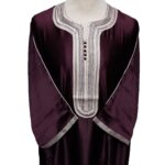 Moroccan 3/4 Sleeve Maroon Beige Cotton Blend Thobe