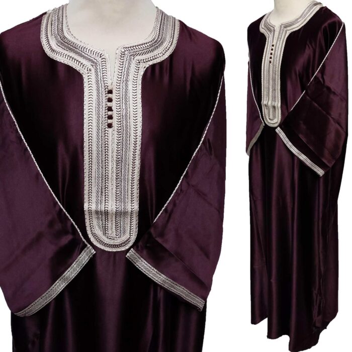 Moroccan 3/4 Sleeve Maroon Beige Cotton Blend Thobe