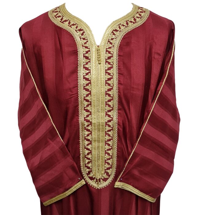 M3qs Margold 0079 Moroccan Maroon Cotton Blend 3 Quarter Sleeve Thobe Jubba Dishdasha Kandorah 0079 (7)