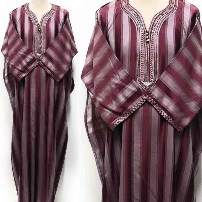 Moroccan Summer 3-Quarter Sleeve Maroon Striped Thobe