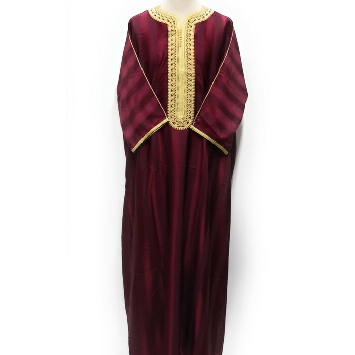 Moroccan Summer 3-Quarter Sleeve Thobe Maroon & Gold